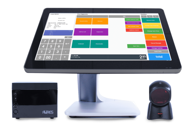 KORONA Retail POS system software with receipt printer and scanner. 