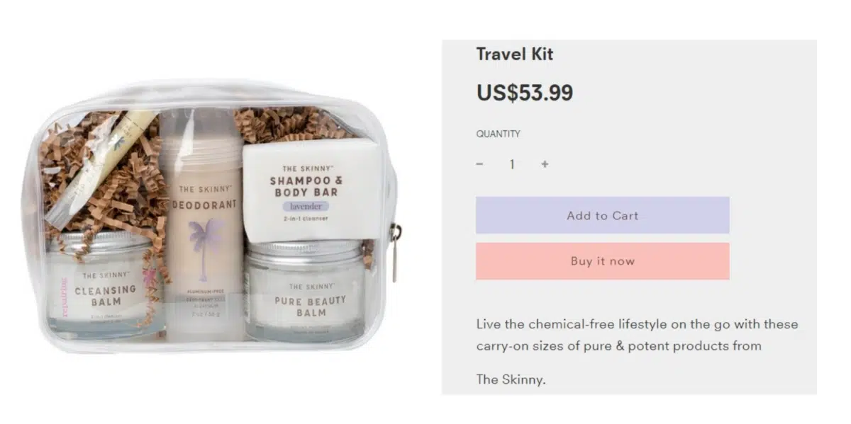 an example of a bundled travel kit of toiletries