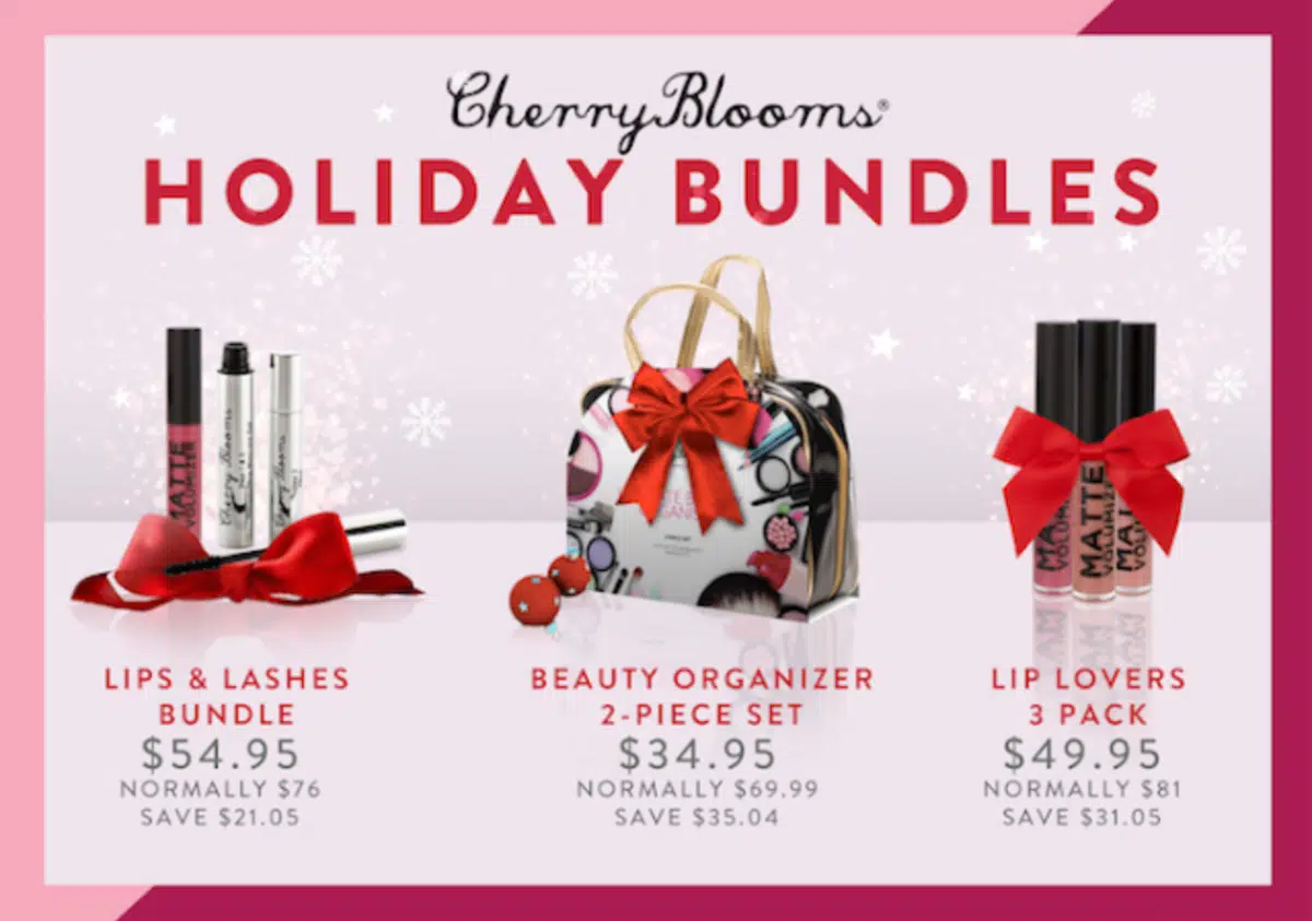 an example of a seasonal product bundle from Cherry Bloms with makeup  sets