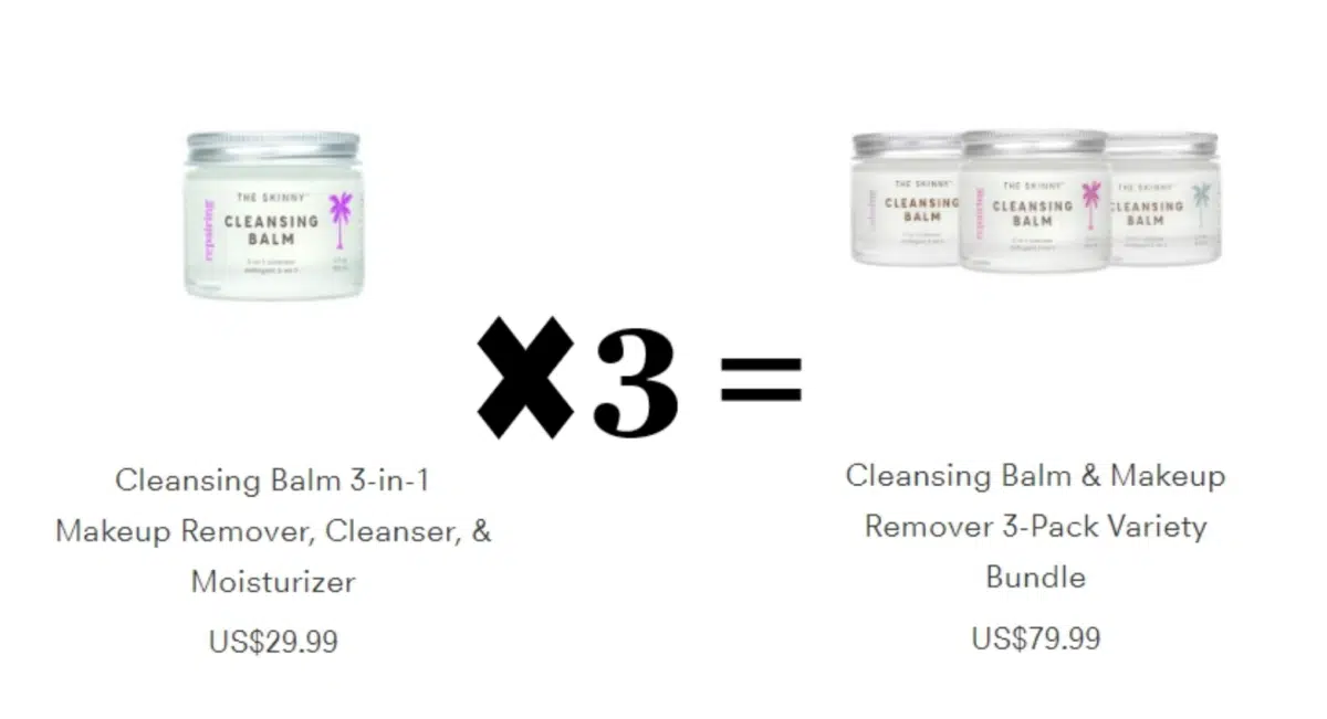 an example of 'pure bundling,' a 3-pack Make Up remover balm from Skinny & Co