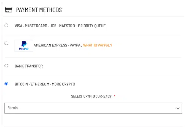 an example of an eCommerce payment gateway allowing cryptocurrency