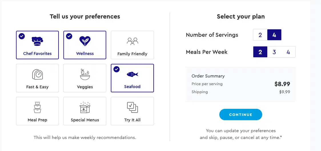 subscription box preferences from Blue Apron