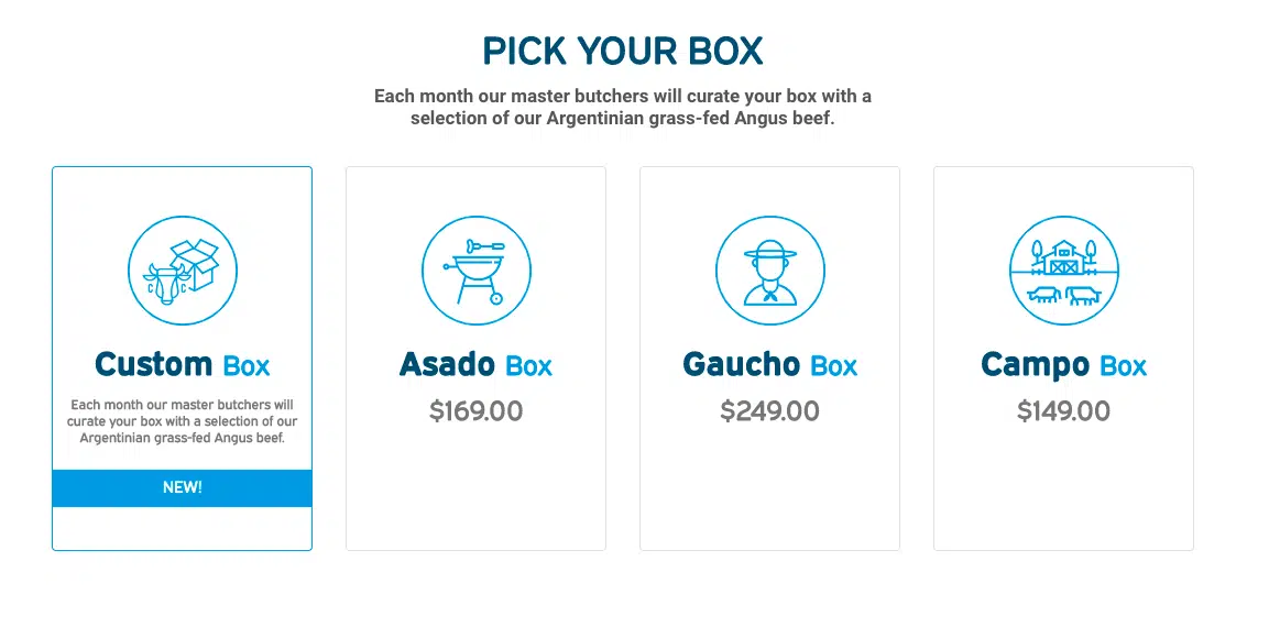subscription box options and tiers from Carne Collective