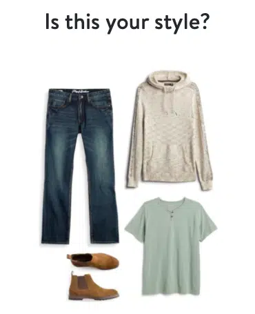 subscription box questions from Stitch Fix asking 'If this your style?' with an outfit
