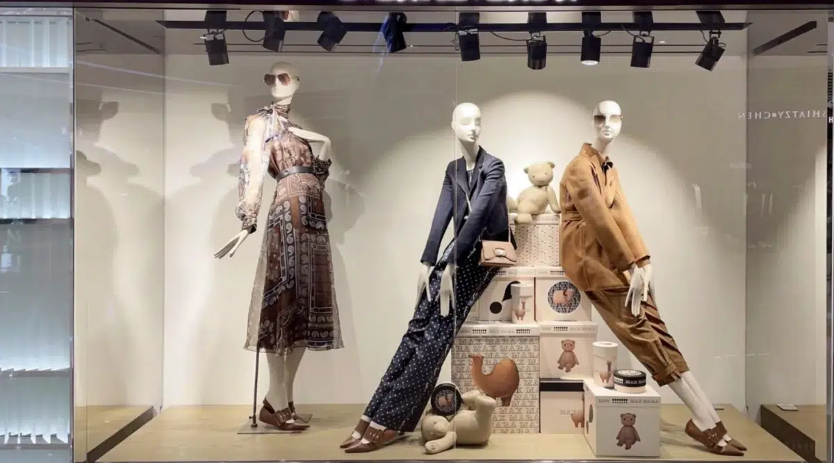 a window display for clothes with items at eye level