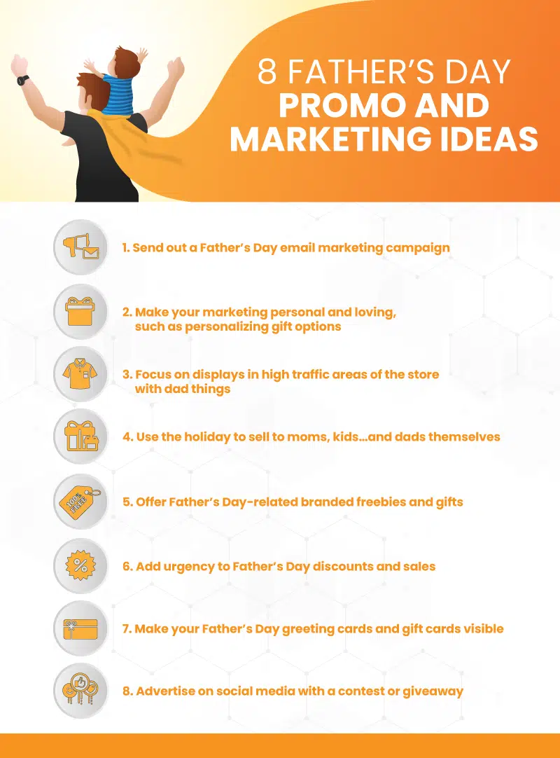 an infographic reading '8 father's day promo and marketing ideas'