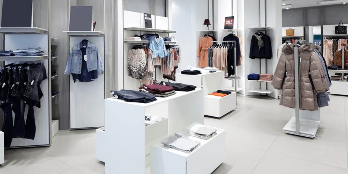 a retail store layout is pictured for a clothing shop