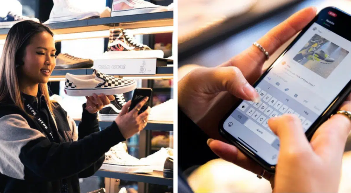 a store clerk uses smartphone retail technology 