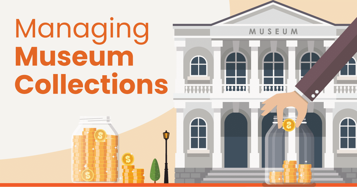 a graphic of a museum with a money jar in front