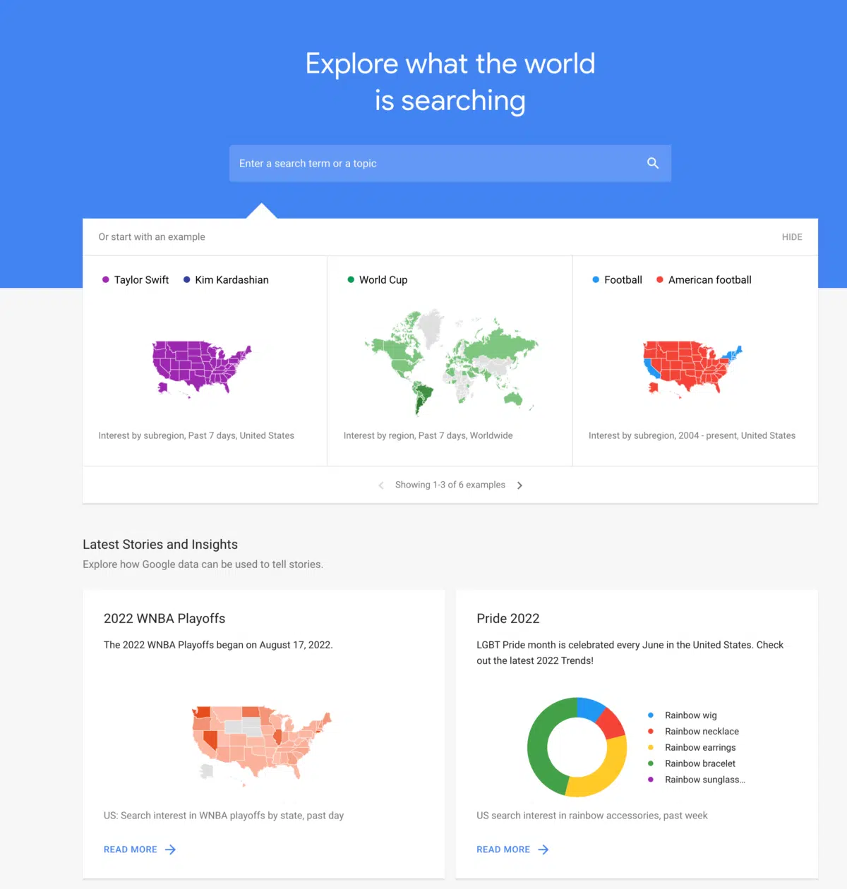 a screen capture from Google Trends showing what people are searching across the US and the world