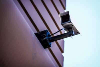 a photo showing an exterior security camera outside of a dispensary