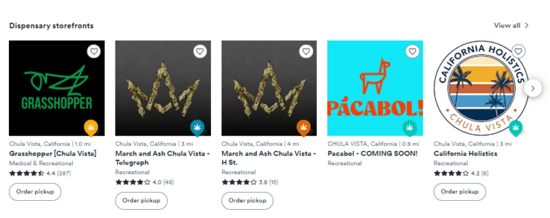 a screen capture of featured chula vista dispensaries on weedmaps