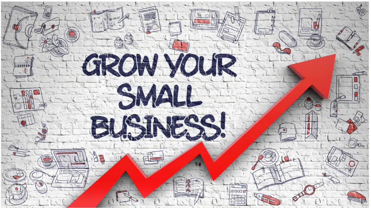 a graphic with an upward arrow that reads 'GROW YOUR SMALL BUSINESS'