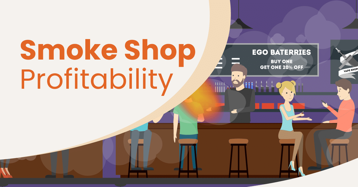 an illustration of people seated at a smoke shop