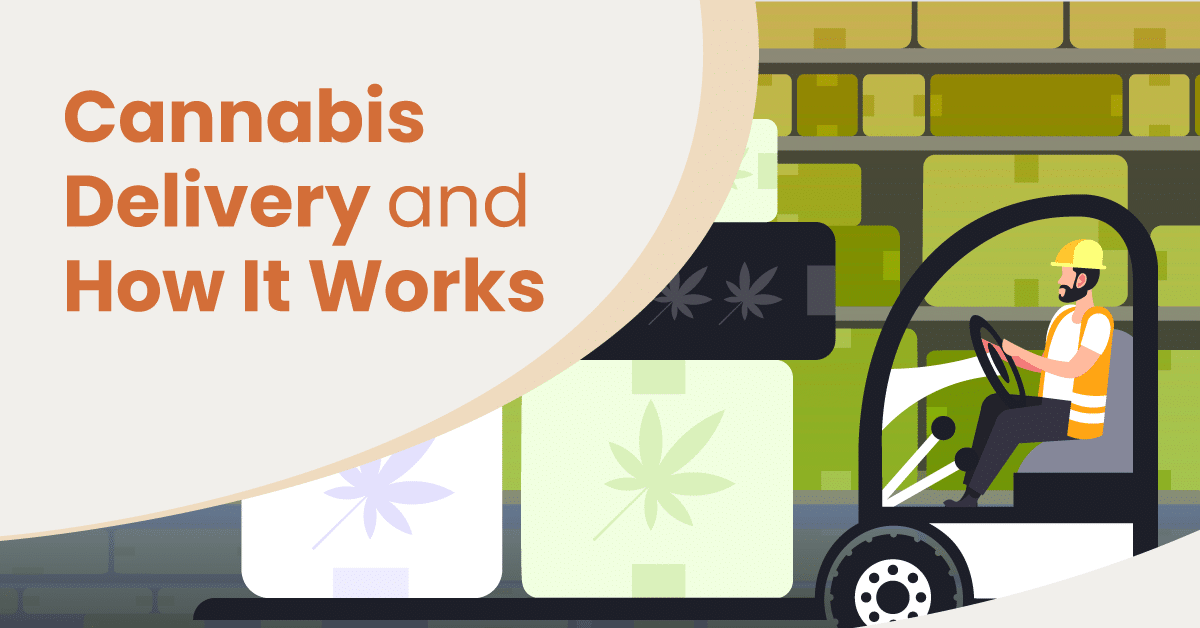a graphic showing a fork lift driver moving boxes of cannabis goods
