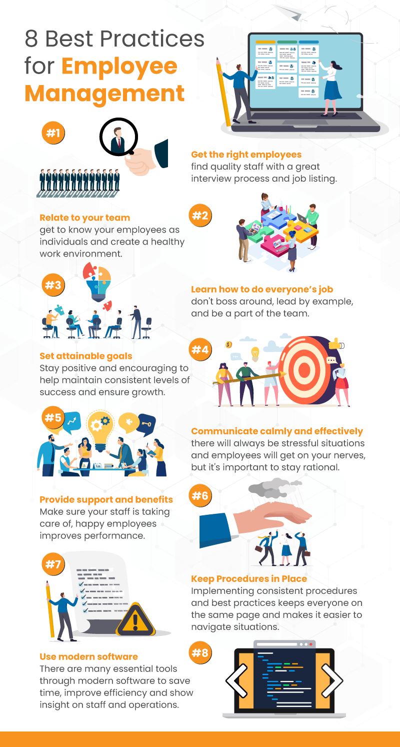 8 best practices for employee management infographic