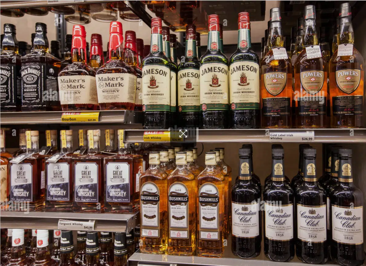 whiskey liquor store inventory sits on shelves