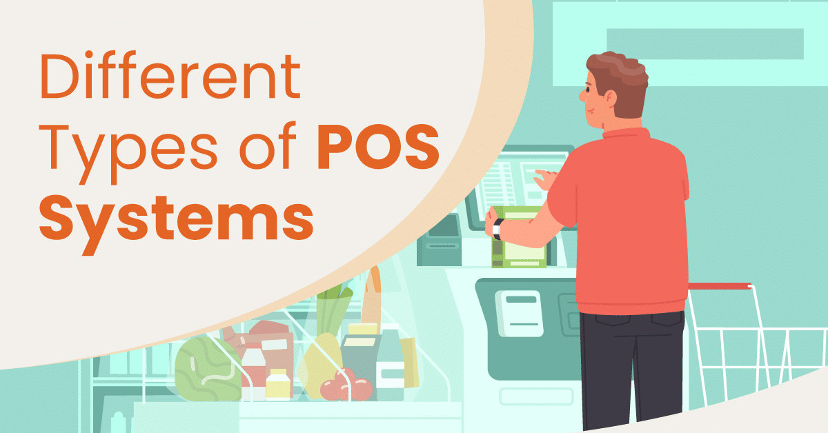 a graphic of a person using a POS system in a grocery store