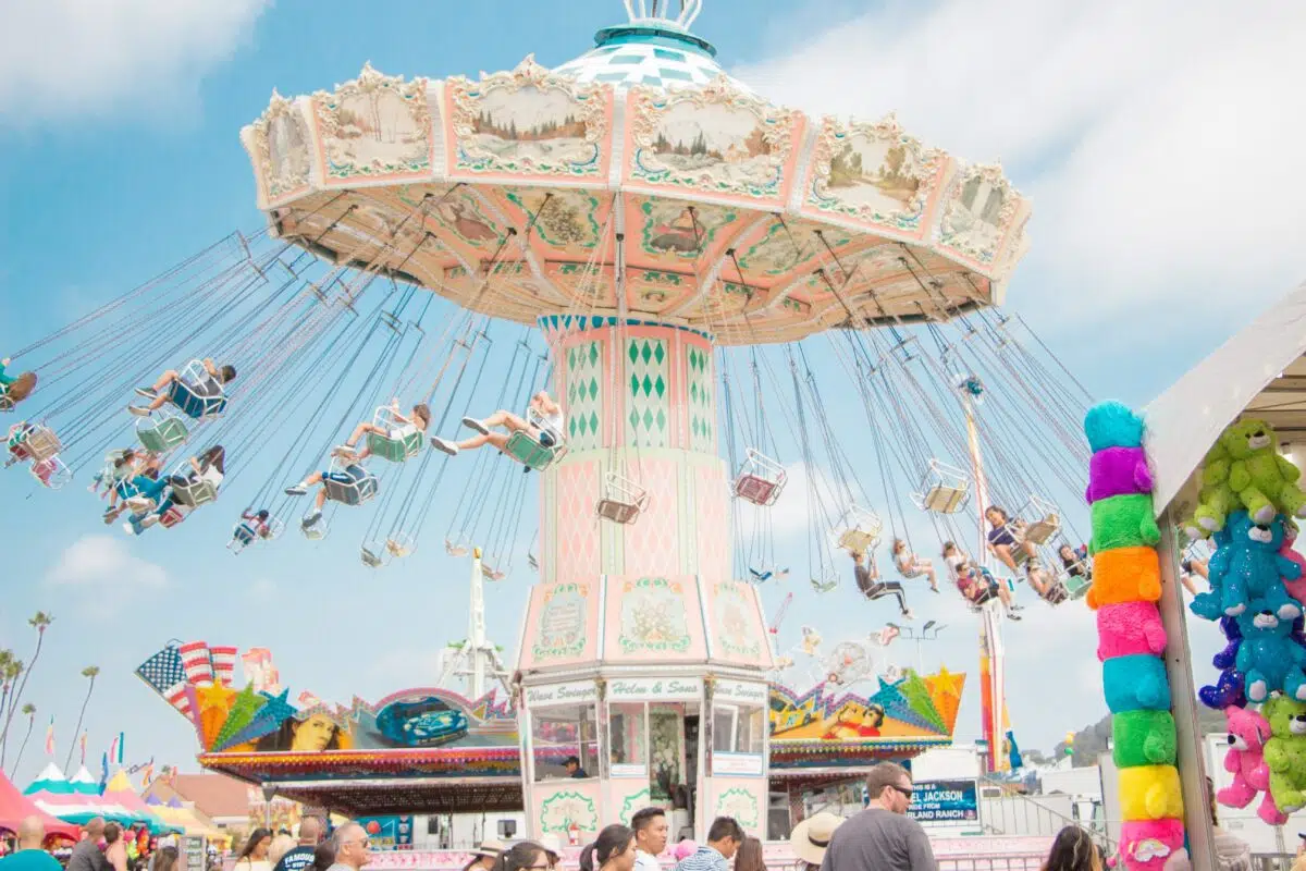 a swing ride at an amusement park