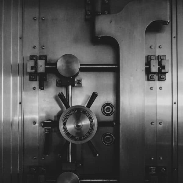 a photo of a metal bank vault
