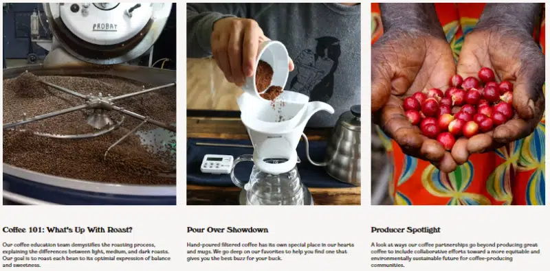 an example of a coffee brand using content to describe their product