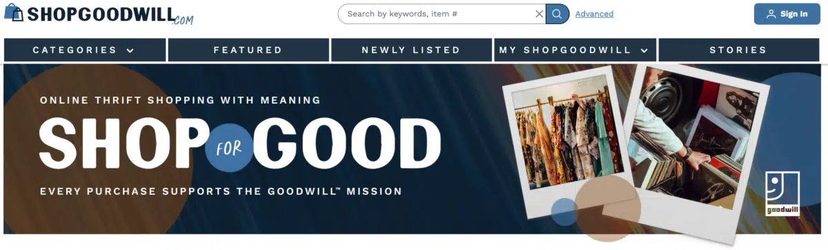 an example from shopgoodwill.com showing their search options