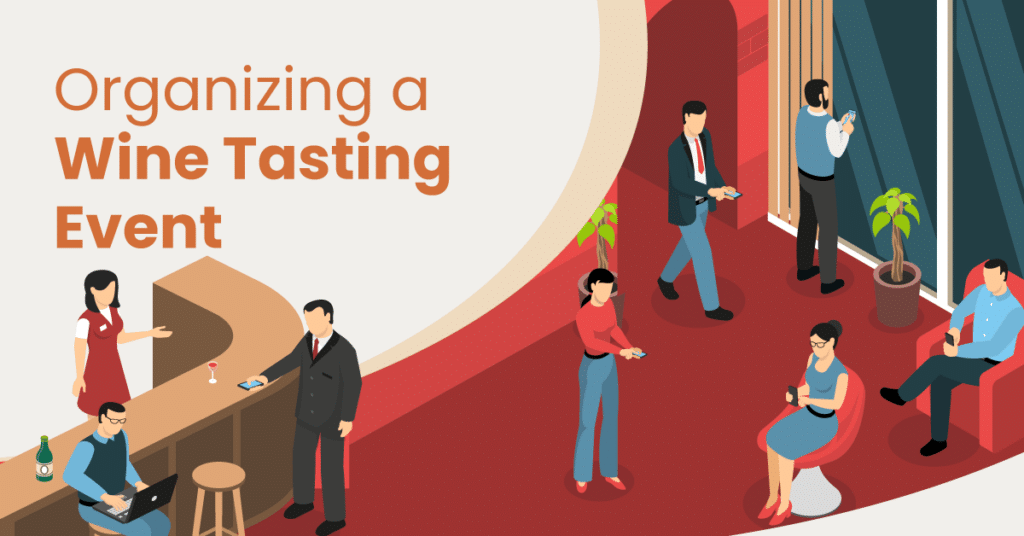 a graphic showing people hanging out at a wine tasting