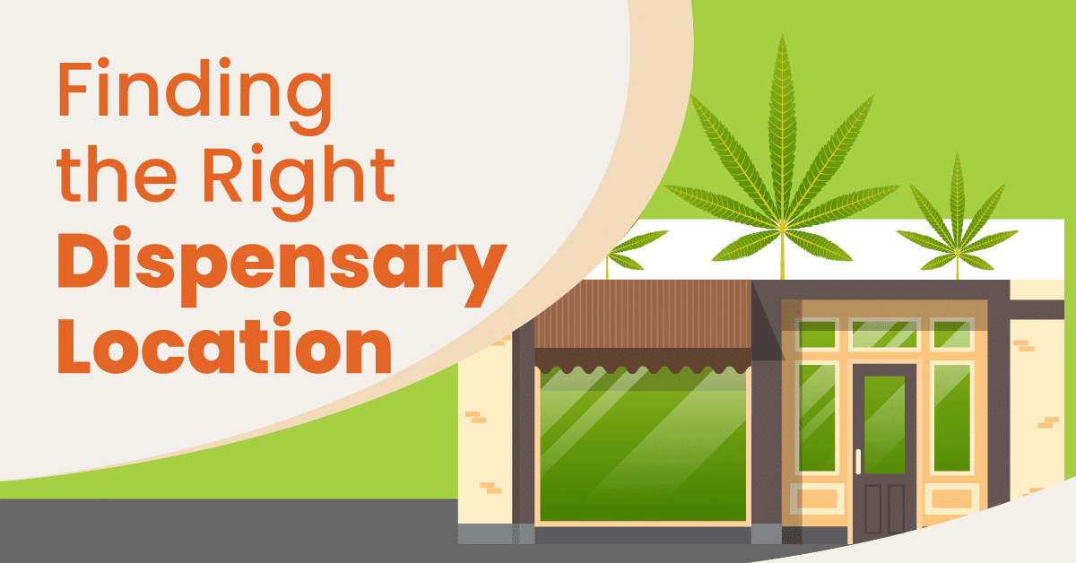 a graphic showing a retail building with cannabis leaves on top