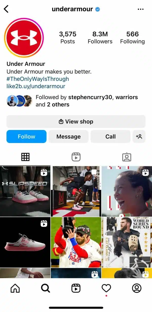 Under Armour's Instagram page
