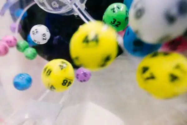 lottery balls jump around a lottery machine