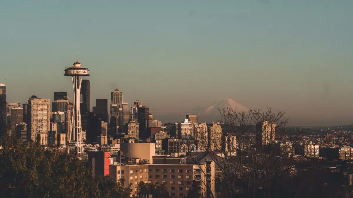 the Seattle skyline with Mt. Rainier in the background