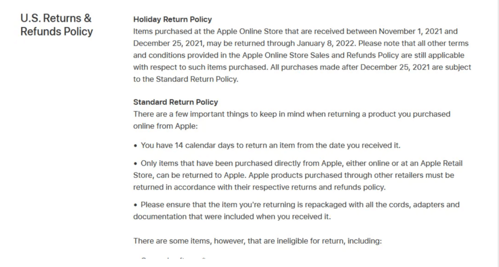 Apple return policy template