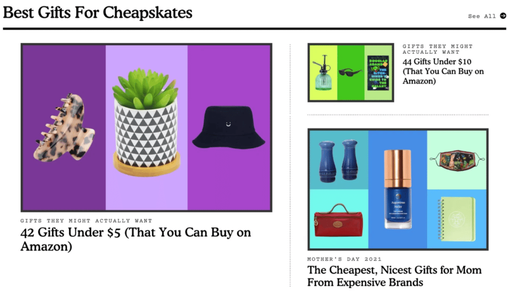 Cheapskated holiday gift guide screenshot
