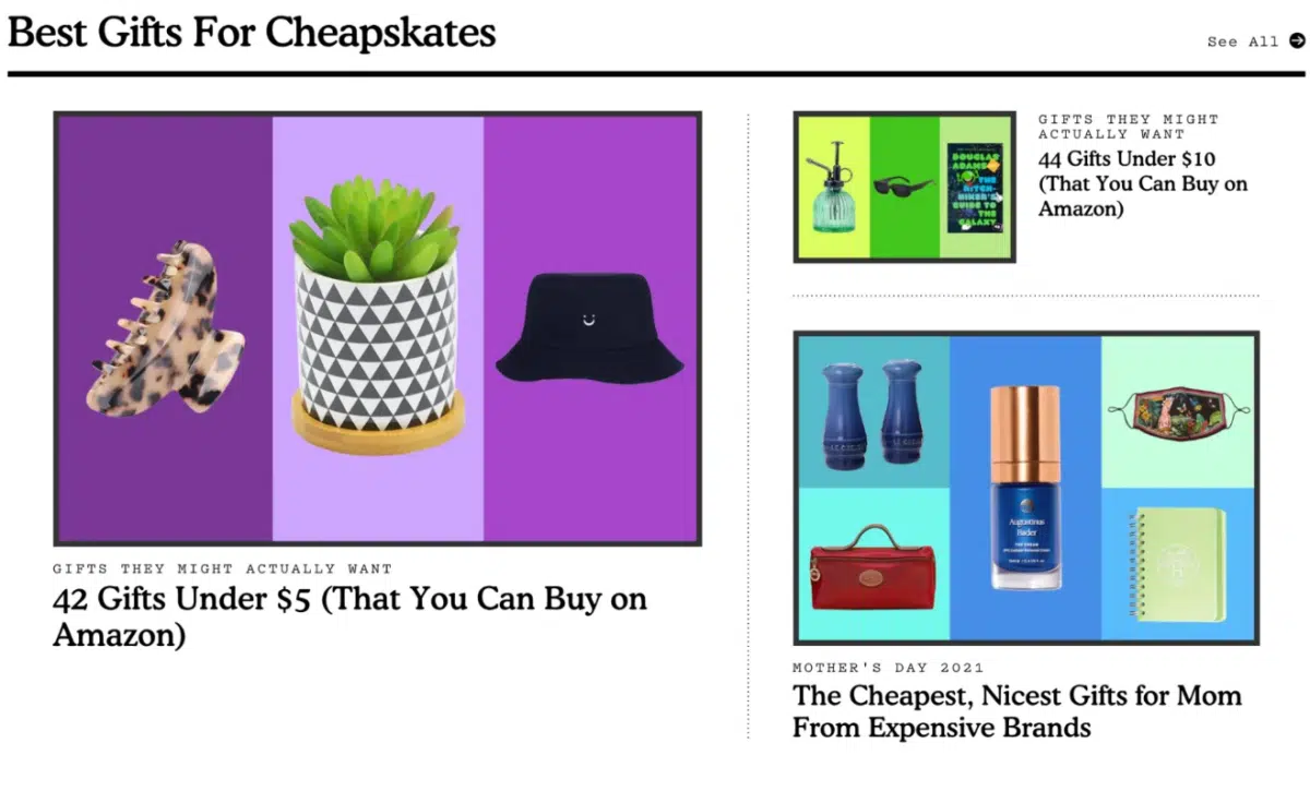 a holiday gift guide called 'best gifts for cheapskates' from Strategist