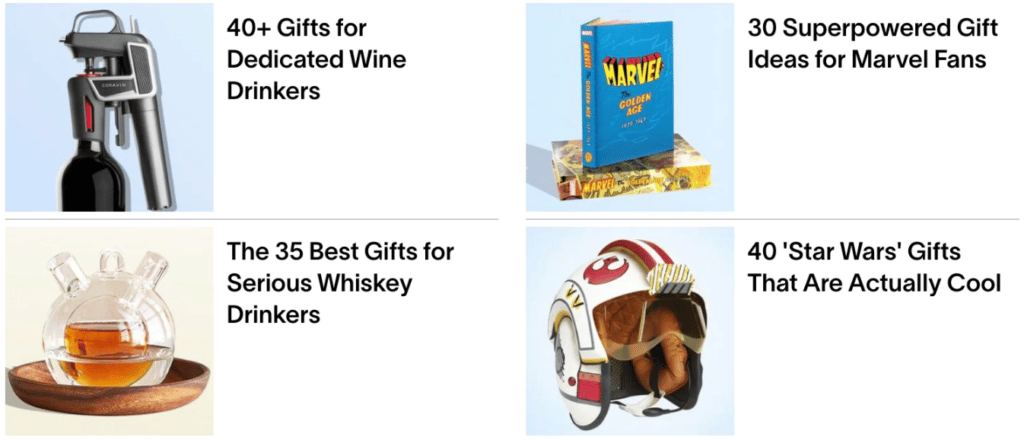 Esquires holiday gift guides screenshot