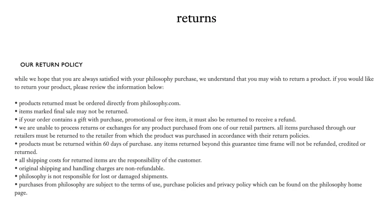 Philosophy's return policy