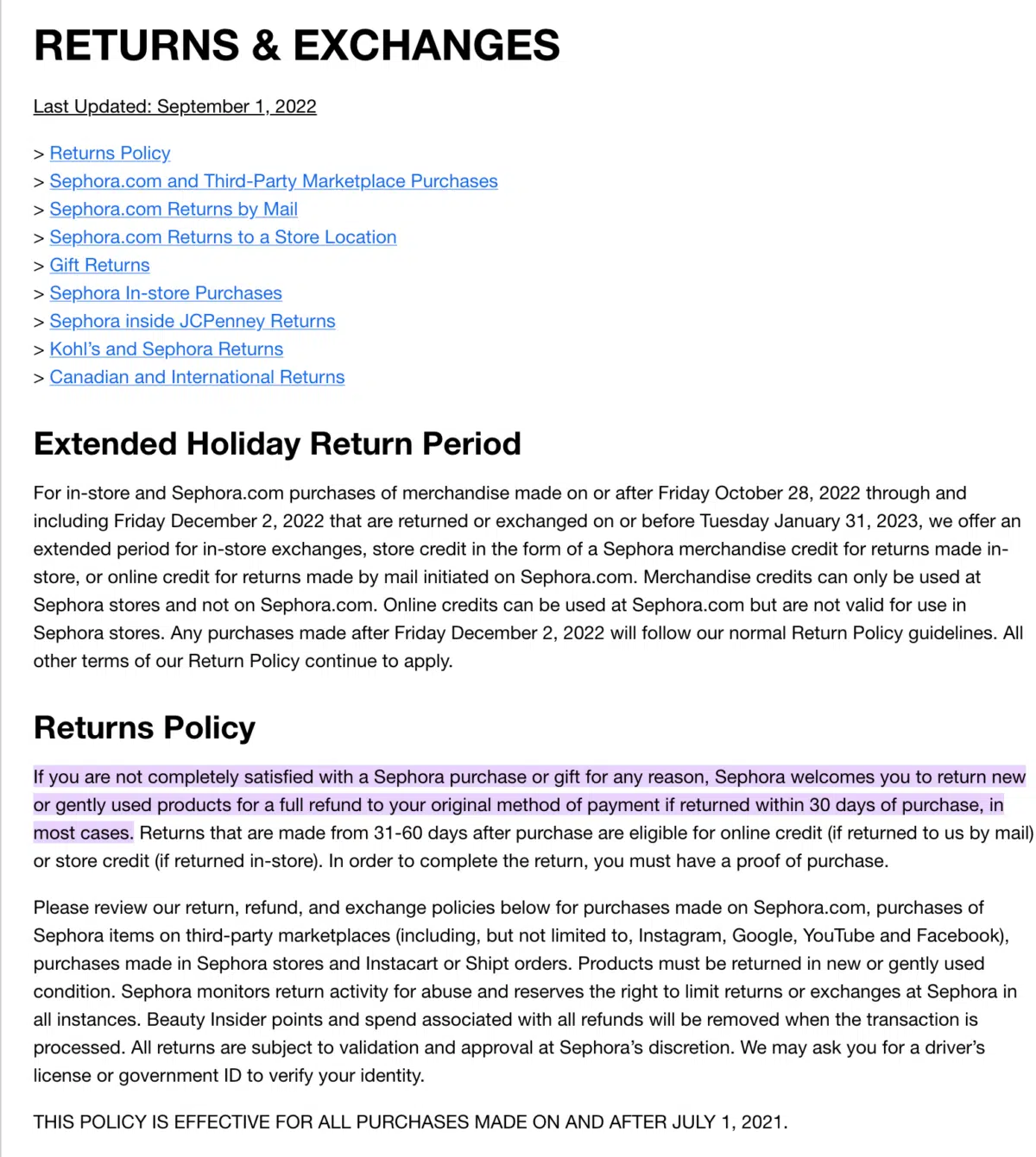 Sales Policies, Exchanges - Returns