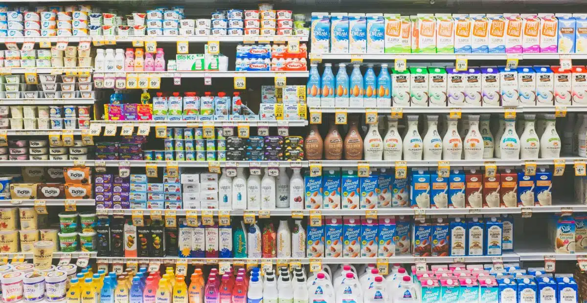retail store inventory like milk and yogurt sit in a fridge
