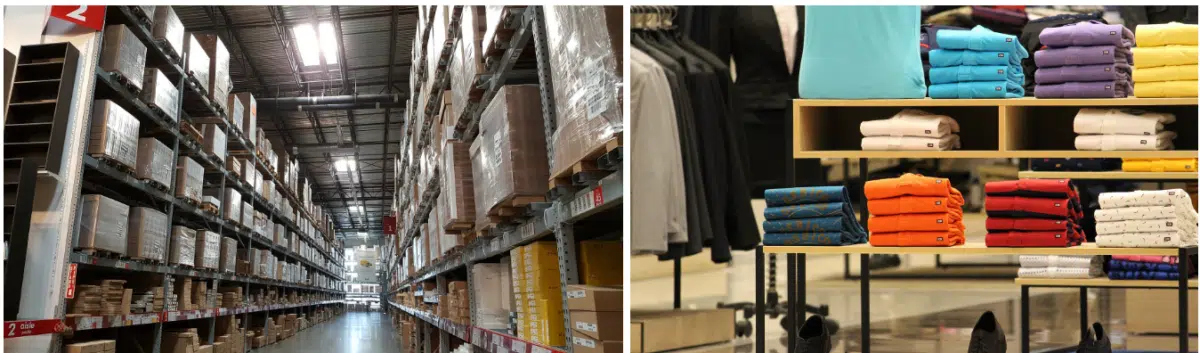 a warehouse and a clothing store comparison