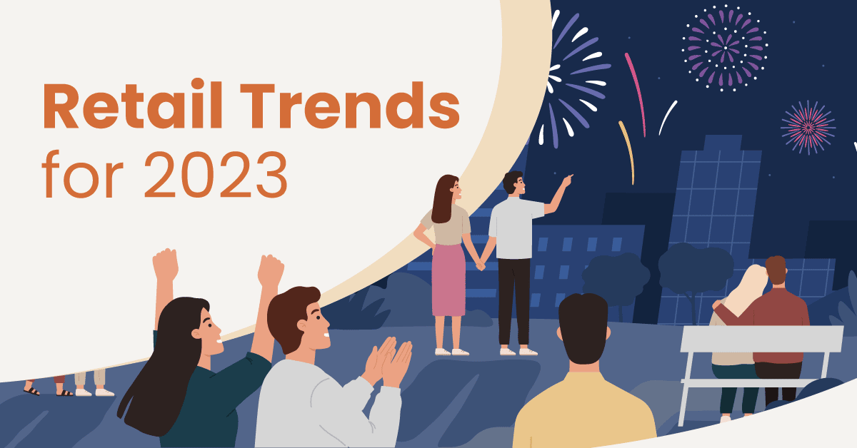 People celebrate the New Year with fireworks and discuss 2023 retail trends together