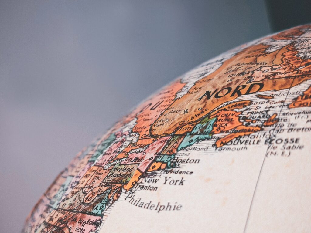 Part of a globe showing the map of northeastern U.S. and Canada