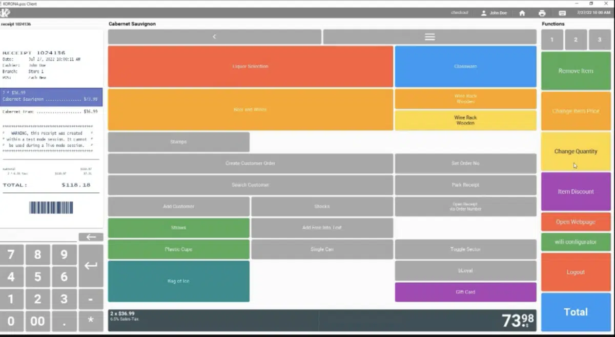 Screenshot of KORONA POS cashier dashboard
