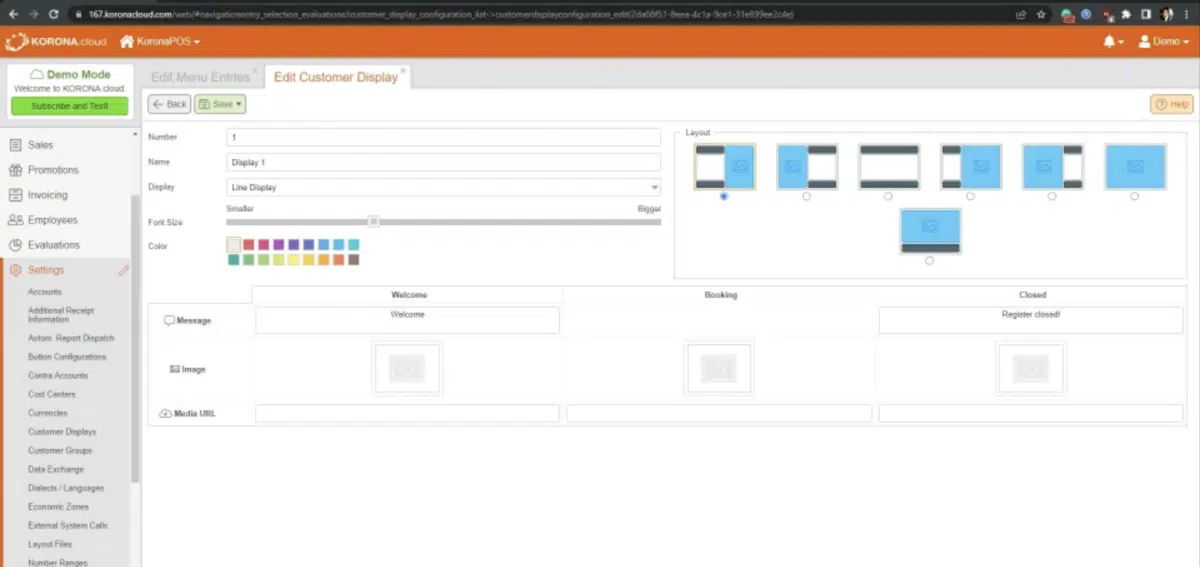 Screenshot of how managers can edit the customer display screen
