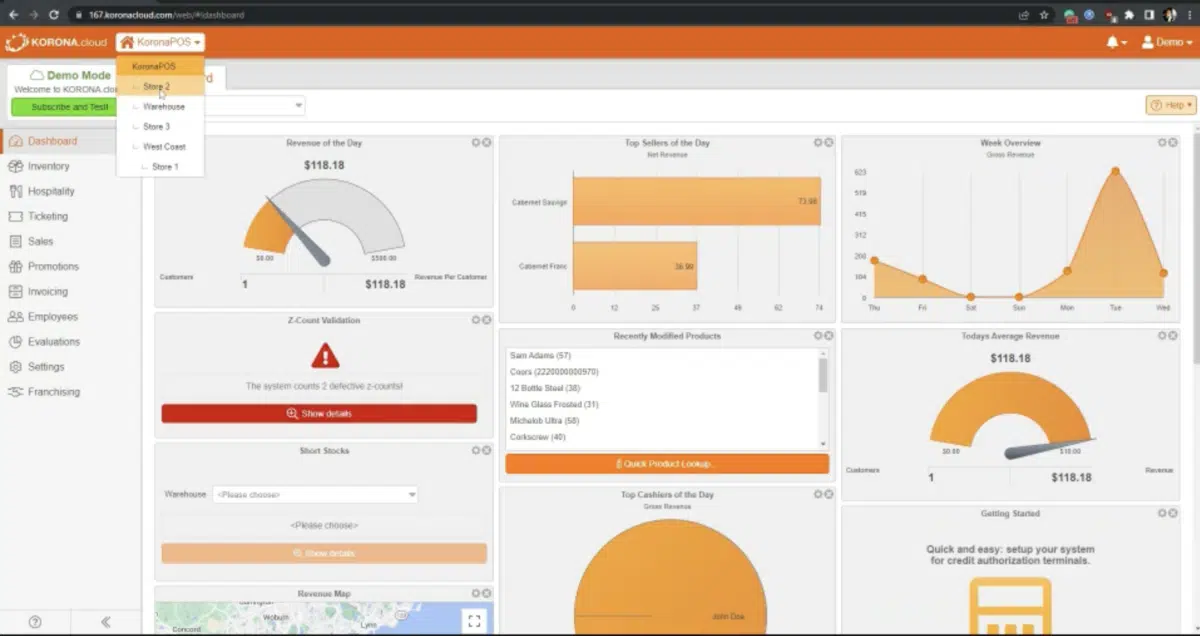 Screenshot of KORONA Studio reporting dashboard