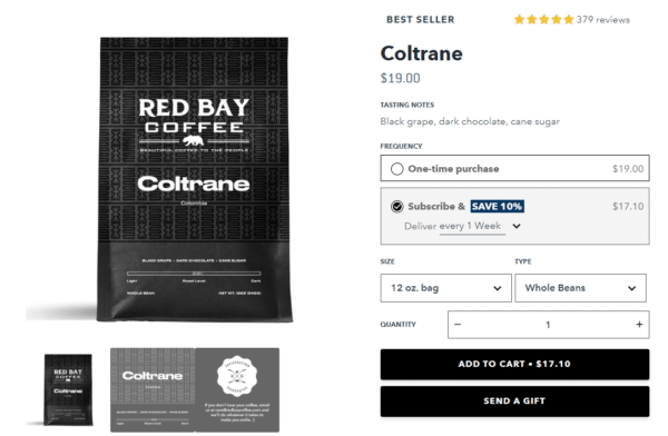 a screen capture from red bay coffee ecommerce site showing customer reviews on the product page