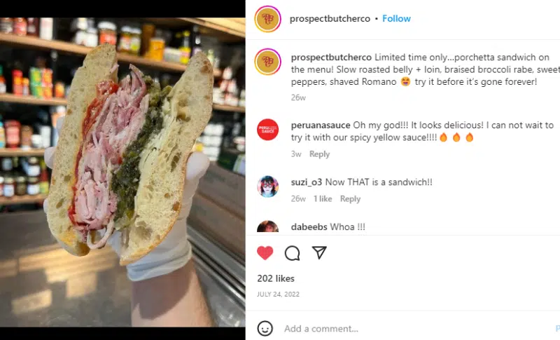 Instagram post from Prospect Butcher as an example of a retail business using social media