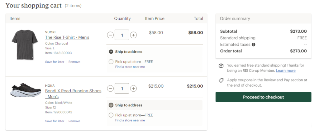 Screenshot of an eCommerce shopping cart and checkout showing the order summary