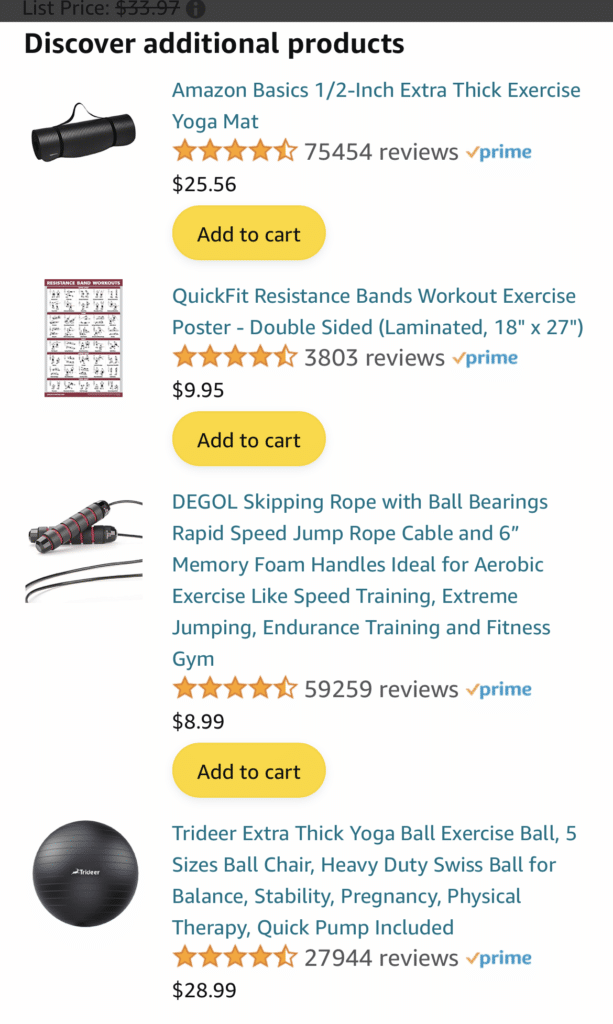 Screenshot of an Amazon page highlighting complementary products based on user history
