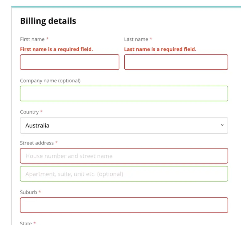 Screenshot of a simple online checkout with the customer's billing details