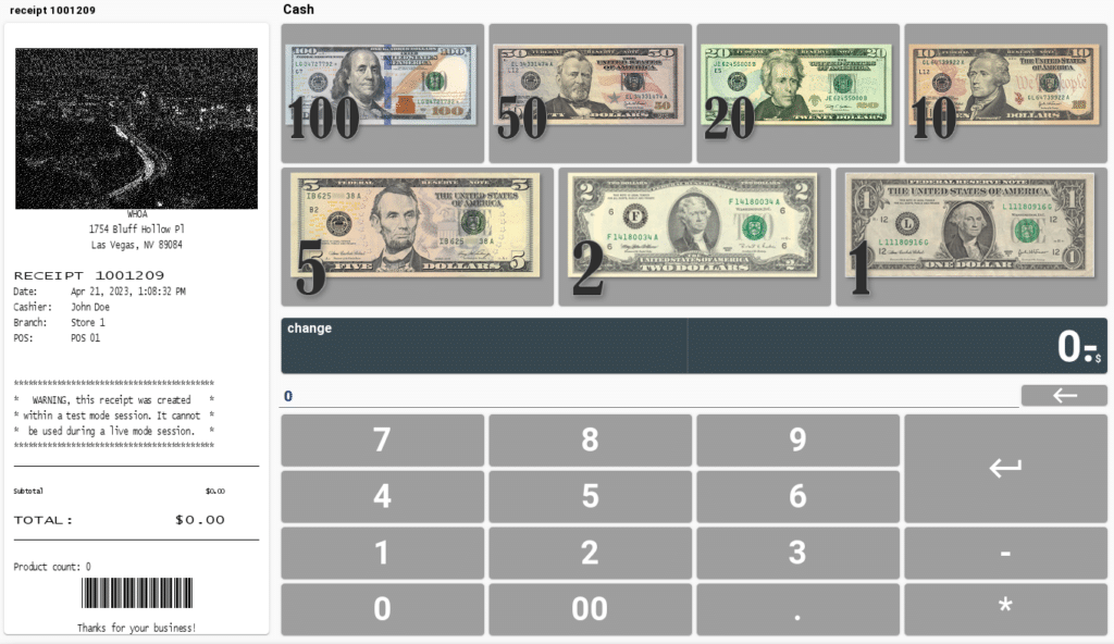 a screen capture from KORONA POS showing cash out page with new banknote options